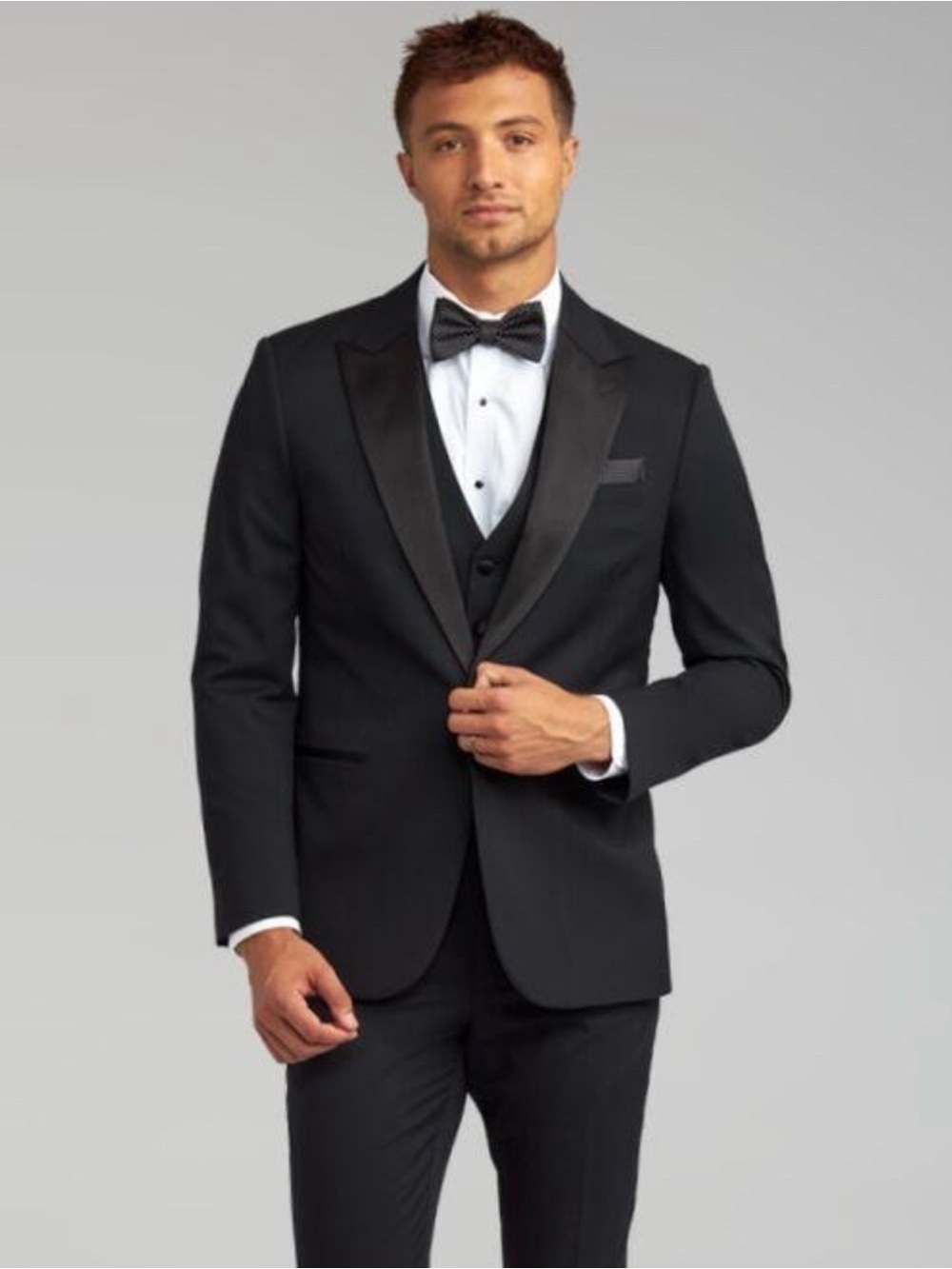 Michael Kors Black Peak-Lapel Tuxedo with Satin Trim